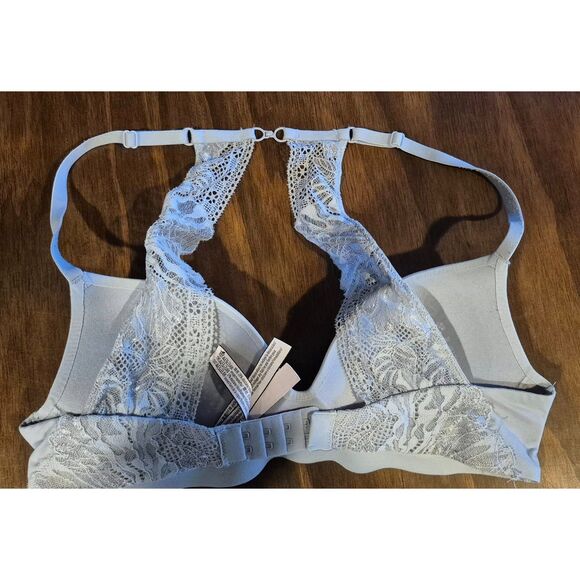 Victoria's Secret Lined Demi Bra 34B Underwire Push Up J Hook Lace Back Gray EUC - Picture 2 of 4